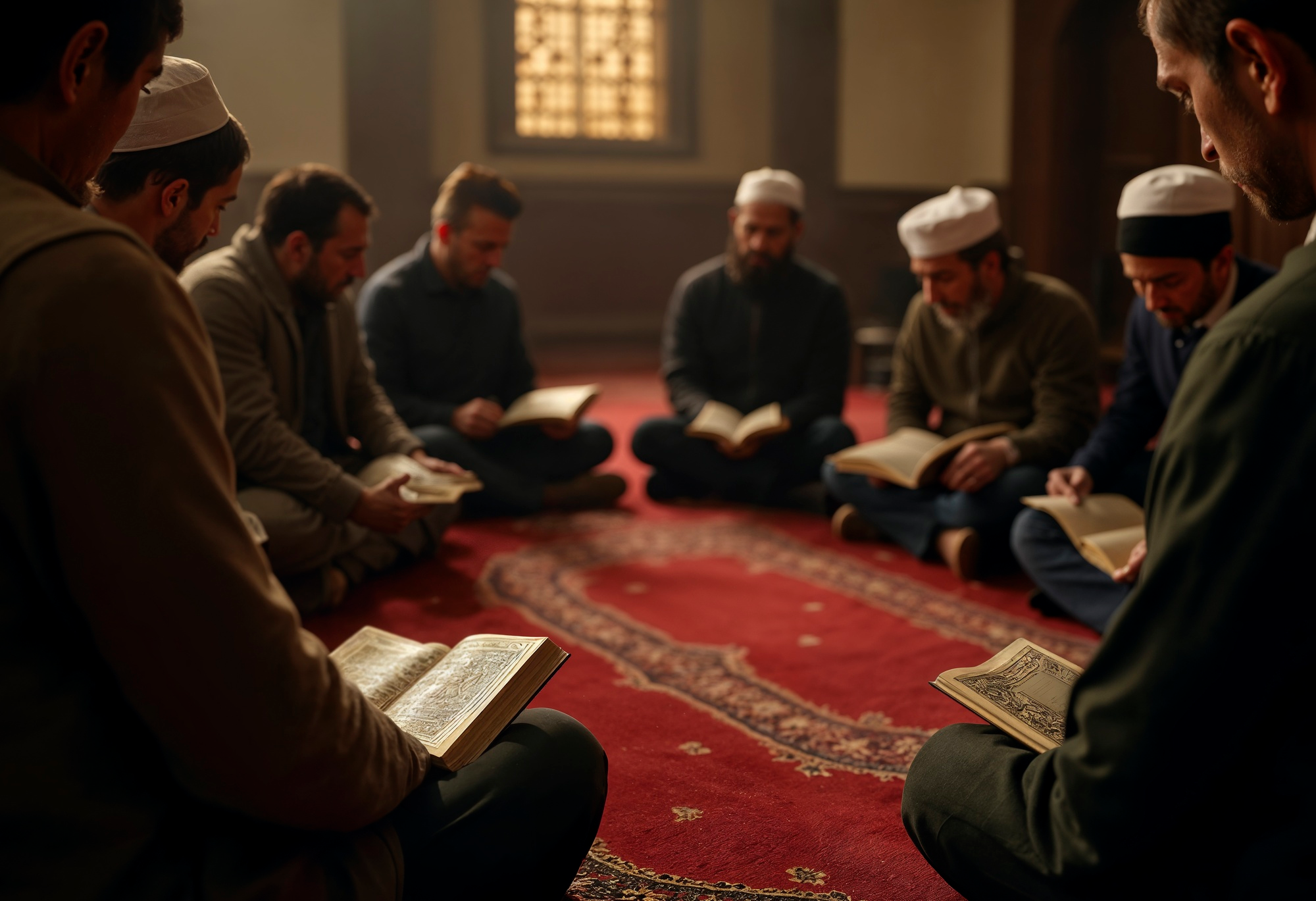 Student reading Quran in a calm learning room
